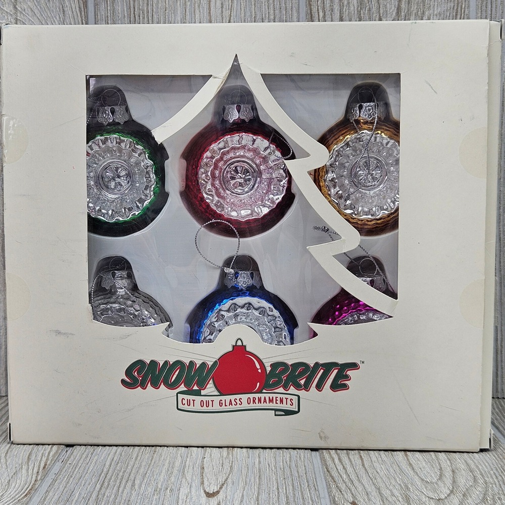 Snow Brite Restoration Hardware Cut Out Glass Ornaments Set of 6 Multi Indent